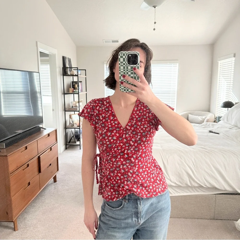 Cherry Red Floral Peplum Top - Picture 1 of 4